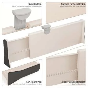 NTQNOIKA Drawer Dividers Organizer 8 Pack, Adjustable Separators 4" High Expandable from 11-17" for Bedroom, Bathroom, Closet, Clothing, Office, Kitchen (Beige, 8 PACK)