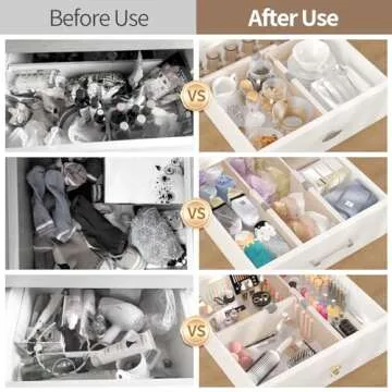 NTQNOIKA Drawer Dividers Organizer 8 Pack, Adjustable Separators 4" High Expandable from 11-17" for Bedroom, Bathroom, Closet, Clothing, Office, Kitchen (Beige, 8 PACK)