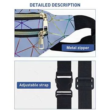 LIVACASA Holographic Fanny Packs for Women Waterproof Waist Packs Shiny with Adjustable Belt Diamond Lattice Pattern for Party Festival Trip
