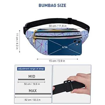 LIVACASA Holographic Fanny Packs for Women Waterproof Waist Packs Shiny with Adjustable Belt Diamond Lattice Pattern for Party Festival Trip