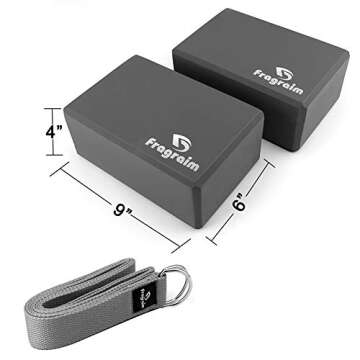 Yoga Blocks and Yoga Strap Set - 2PCS High Density EVA Foam Bricks 9”x6”x4” Plus (8FT) Metal D...
