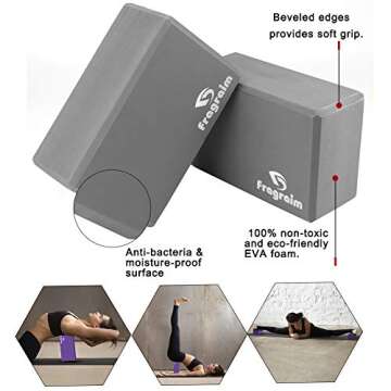 Yoga Blocks and Yoga Strap Set - 2PCS High Density EVA Foam Bricks 9”x6”x4” Plus (8FT) Metal D-Ring Stretching Belt Provides Stability Balance, Support and Deepen Poses for Yoga Fitness Pilates(Grey)