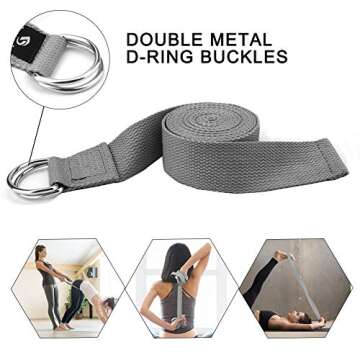 Yoga Blocks and Yoga Strap Set - 2PCS High Density EVA Foam Bricks 9”x6”x4” Plus (8FT) Metal D-Ring Stretching Belt Provides Stability Balance, Support and Deepen Poses for Yoga Fitness Pilates(Grey)
