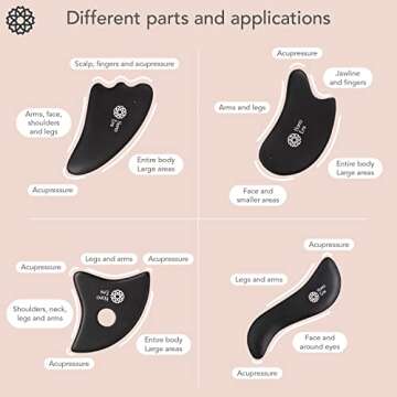 Hana Emi Gua Sha Facial Tools Set of 4 - Large Bian Stone for Face & Body Massage - Glowing Massage Tool & Body Set for Daily Skincare Routine