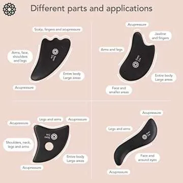 Hana Emi Gua Sha Facial Tools Set of 4 - Large Bian Stone for Face & Body Massage - Glowing Massage Tool & Body Set for Daily Skincare Routine