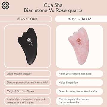 Hana Emi Gua Sha Facial Tools Set of 4 - Large Bian Stone for Face & Body Massage - Glowing Massage Tool & Body Set for Daily Skincare Routine