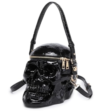 Lyuxhetaokdiq Men and Women Skull Shaped Crossbody Shoulder Bag Weird Horror Gothic PVC Handbag Hall...