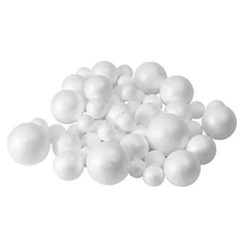 50 Pack Craft Foam Balls, 5 Sizes(1-2.4 Inches), White Polystyrene Smooth Round Balls, Foam Balls fo...