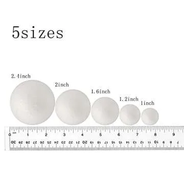 50 Pack Craft Foam Balls, 5 Sizes(1-2.4 Inches), White Polystyrene Smooth Round Balls, Foam Balls for Arts and Crafts, Christmas, DIY Craft for Home, Supplies School Craft Project and Holiday Party