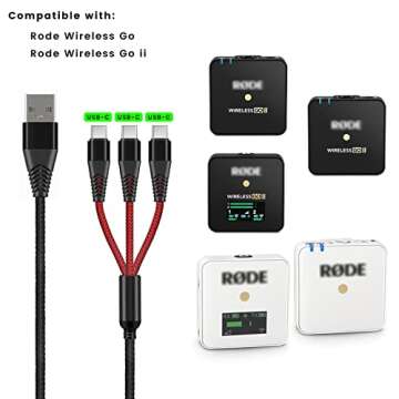 3-in-1 USB C Cable Replacement for Rode Wireless Go II Microphone System, Nylon Braided Charging Cor...