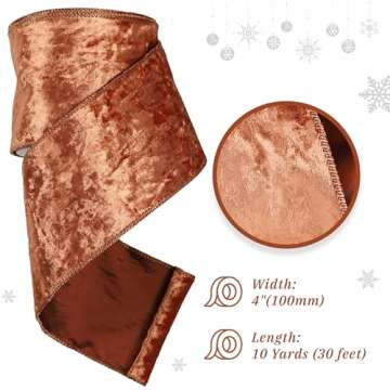 MAYREEL 4 Inch Copper Crushed Velvet Ribbon Wired Extra Wide Bronze for Christmas Decorations Gift W...