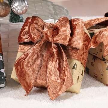 MAYREEL Copper Velvet Ribbon 4 Inch Wired for Christmas