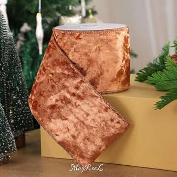 MAYREEL Copper Velvet Ribbon 4 Inch Wired for Christmas