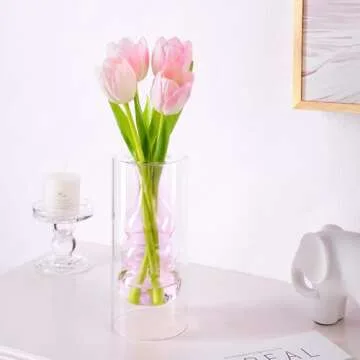 Elegant Hand Blown Pink Glass Vase for Home Decor