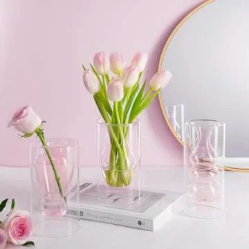 Elegant Hand Blown Pink Glass Vase for Home Decor