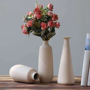 Abbittar Ceramic Vase Set of 3, Minimalistic Style Flower Vases for Rustic and Modern Farmhouse Home...
