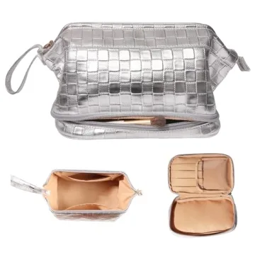 Abiudeng Large Makeup bag for Women,Pretty makeup bag, Waterproof Cosmetic Bag,Silver Make up Travel...