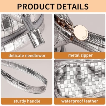 Abiudeng Large Makeup bag for Women,Pretty makeup bag, Waterproof Cosmetic Bag,Silver Make up Travel Bag Essentials,Cute Travel Toiletry Bag for Girls Wide open Makeup Bag Organizer with Bottom Pouch