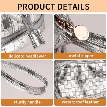 Abiudeng Large Makeup bag for Women,Pretty makeup bag, Waterproof Cosmetic Bag,Silver Make up Travel Bag Essentials,Cute Travel Toiletry Bag for Girls Wide open Makeup Bag Organizer with Bottom Pouch