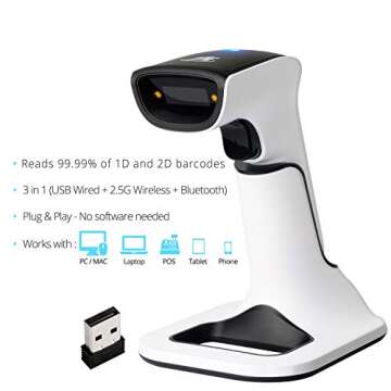 ScanAvenger Wireless 1D&2D Barcode Scanner with Stand
