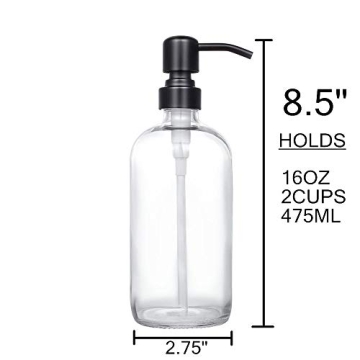 Thick Glass Soap Dispenser with Matte Black Pump - 2 Pack