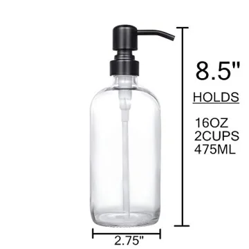 Thick Glass Soap Dispenser with Matte Black Pump - 2 Pack