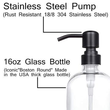 Thick Glass Soap Dispenser with Matte Black Pump - 2 Pack