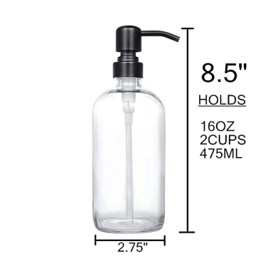 Thick Glass Soap Dispenser with Matte Black Pump - 2 Pack