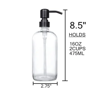 Thick Glass Soap Dispenser with Matte Black Pump - 2 Pack