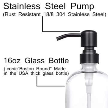 Thick Glass Soap Dispenser with Matte Black Pump - 2 Pack