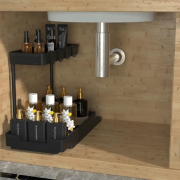 DEKAVA Under Sink Organizer L-Shaped, 2 Tier Bathroom Organizer, Narrow Space Under Sink Organizers ...