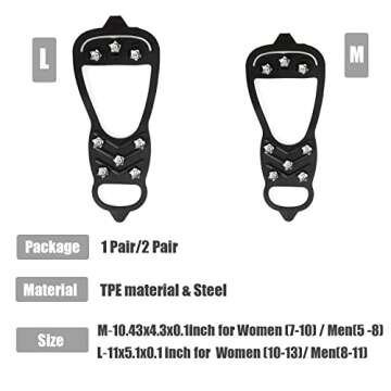 2 Pair Universal Non Slip Ice Gripper Spikes,8 Steel Ice Grips Snow Grippers,Durable Ice Traction Cl...