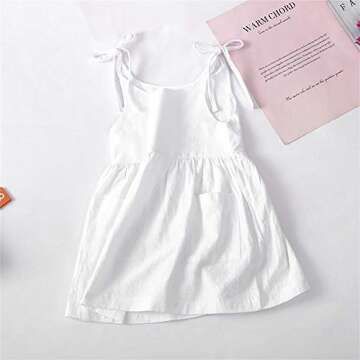 Toddler Baby Girl Summer Cotton Linen White Dresses Bow Straps Sleeveless with Pockets Little Girls ...