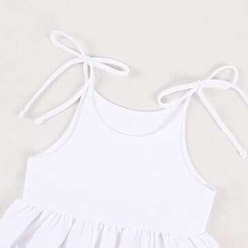 Toddler Baby Girl Summer Cotton Linen White Dresses Bow Straps Sleeveless with Pockets Little Girls Beach Sundress (White, 3-4T)