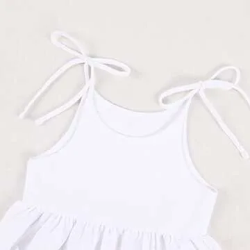 Toddler Baby Girl Summer Cotton Linen White Dresses Bow Straps Sleeveless with Pockets Little Girls Beach Sundress (White, 3-4T)