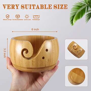 LucyPhy Wooden Yarn Bowl 6 x 3.2inch Handmade Craft Knitting Bowl Wool Storage Basket with Carved Ho...