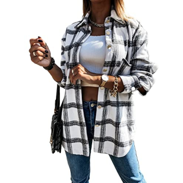 PRETTYGARDEN Women's Fall Clothes Plaid Shacket Jacket Trendy Casual Long Sleeve Button Down Flannel...
