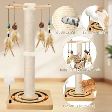 Cat Scratching Post, Sisal, Interactive Furniture Toys for Indoor Cats Adults, 2 Mounting Methods Sc...