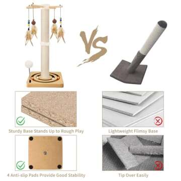 Cat Scratching Post, Sisal, Interactive Furniture Toys for Indoor Cats Adults, 2 Mounting Methods Scratcher Tree Tower with Hanging and Ball Track, Activity Center for Kitten, 25 inches