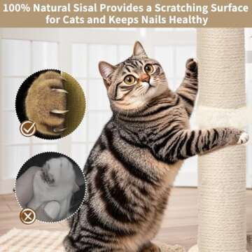 Cat Scratching Post, Sisal, Interactive Furniture Toys for Indoor Cats Adults, 2 Mounting Methods Scratcher Tree Tower with Hanging and Ball Track, Activity Center for Kitten, 25 inches