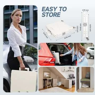 Honshine Foldable Cart with Stair Climbing Wheels, Collapsible Rolling Crate with Telescoping Handle, Handcart for Grocery Book File Tool Art Supplies(Milky White)