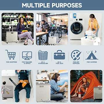 Honshine Foldable Cart with Stair Climbing Wheels, Collapsible Rolling Crate with Telescoping Handle, Handcart for Grocery Book File Tool Art Supplies(Milky White)