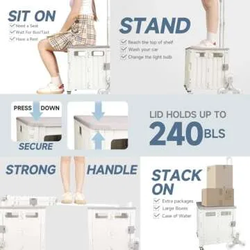 Honshine Foldable Cart with Stair Climbing Wheels, Collapsible Rolling Crate with Telescoping Handle, Handcart for Grocery Book File Tool Art Supplies(Milky White)