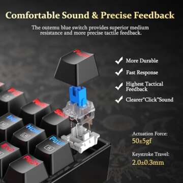 Redragon K552 Mechanical Gaming Keyboard 60% Compact 87 Key Kumara Wired Cherry MX Blue Switches Equ...