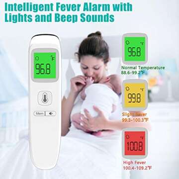 Forehead Thermometer, No Touch Digital Infrared Thermometer for Fever, Medical Temporal Multifunction Thermometer with Instant Accurate Reading, Fever Alarm and Memory Recall for Adults, Babies, Kids