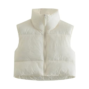 Gihuo Women Cropped Puffer Vest Sleeveless Zip Up Jacket Lightweight Warm Vest Outerwear Stand Colla...
