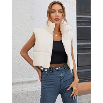 Gihuo Women Cropped Puffer Vest Stylish Lightweight Jacket