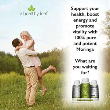 A Healthy Leaf Organic Moringa Capsules - Vibrant Green | Moringa Capsules Organic | 100% Pure Moringa Leaf Capsules | Energy & Immune System Support