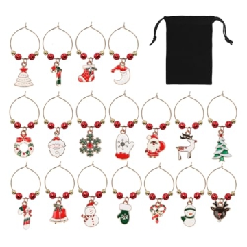 Festive 18-Pack Christmas Wine Glass Charms with Unique Designs for Holiday Parties