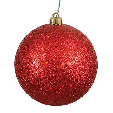 Vickerman 4" Christmas Ornament Ball - Red Sequin Finish, Shatterproof Plastic, Holiday Decoration, ...